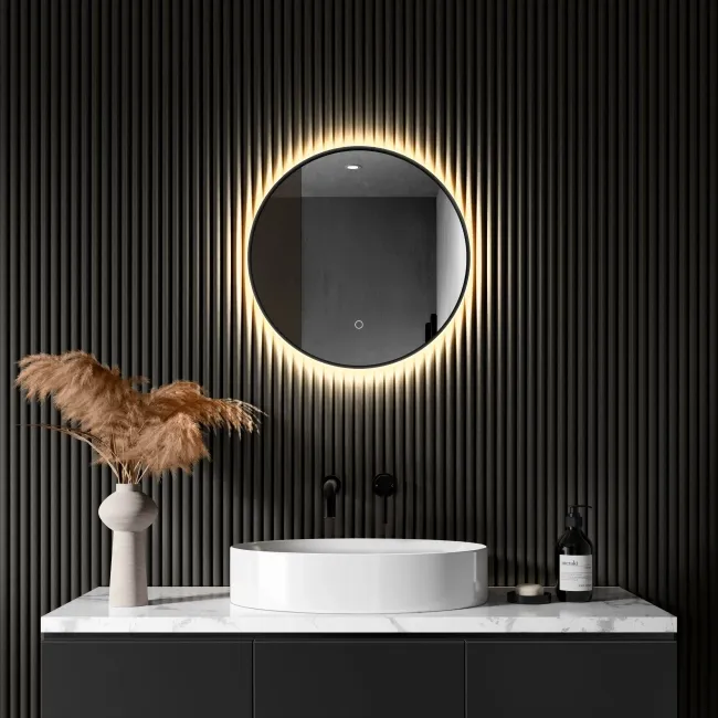 Paris Black Framed Round Backlit Illuminated LED Mirror 500mm
