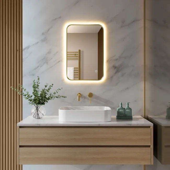 Nina Brushed Brass Backlit Illuminated LED Mirror 600x400mm