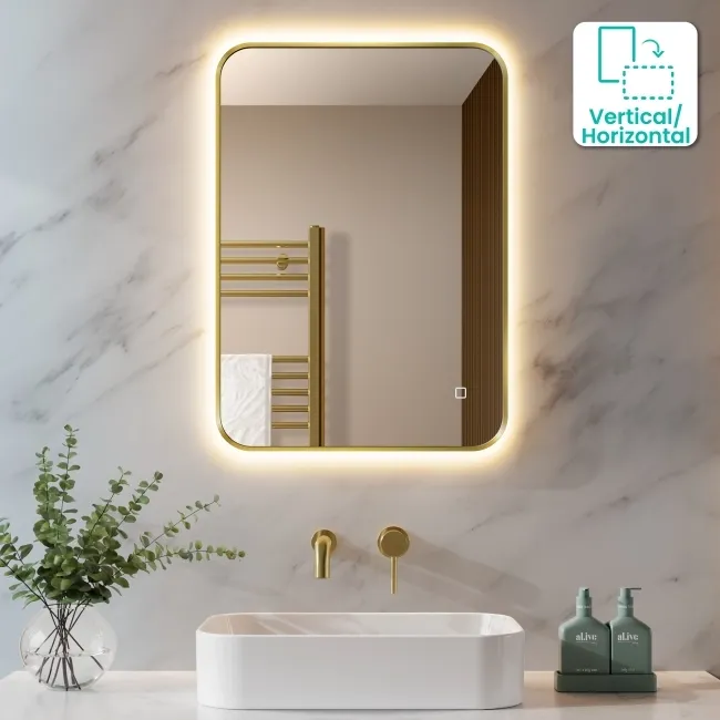 Nina Brushed Brass Backlit Illuminated LED Mirror 700x500mm