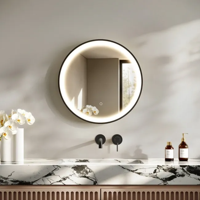 Libby Matt Black Round Illuminated LED Mirror 580mm