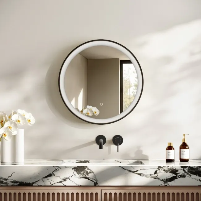 Libby Matt Black Round Illuminated LED Mirror 580mm