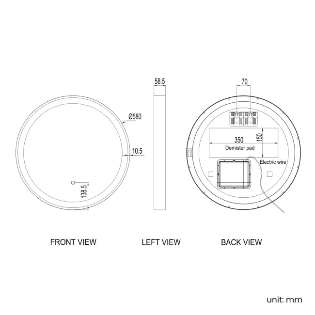 Libby Matt Black Round Illuminated LED Mirror 580mm