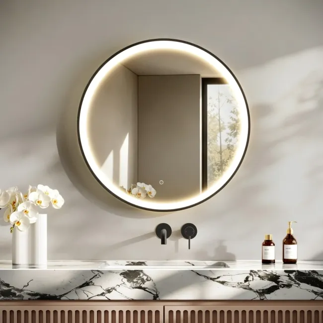 Libby Matt Black Round Illuminated LED Mirror 780mm