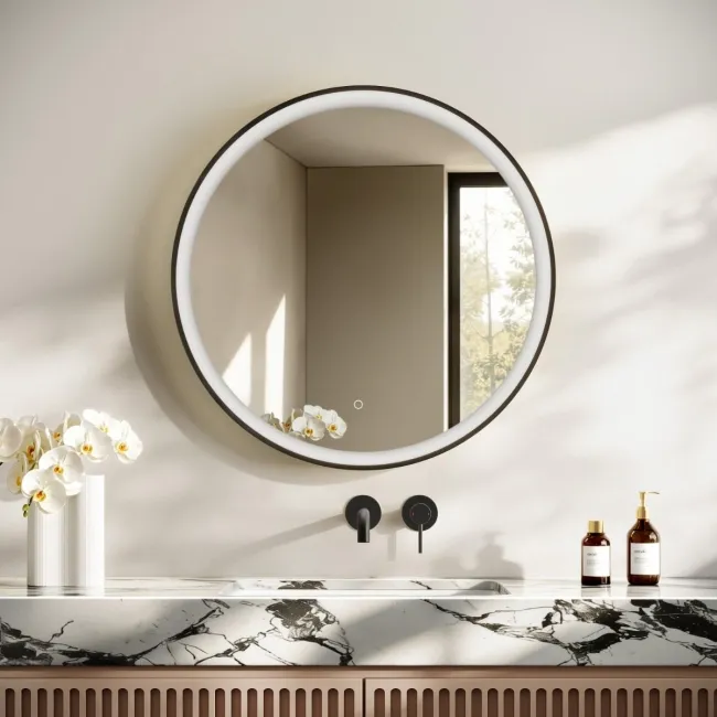 Libby Matt Black Round Illuminated LED Mirror 780mm