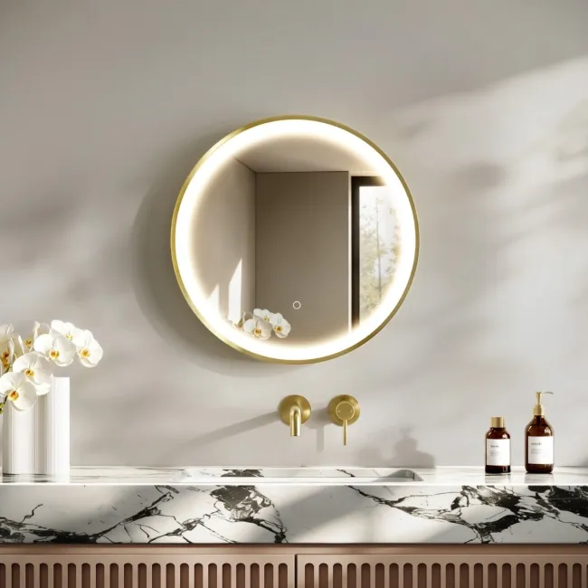 Libby Brushed Brass Round Illuminated LED Mirror 580mm