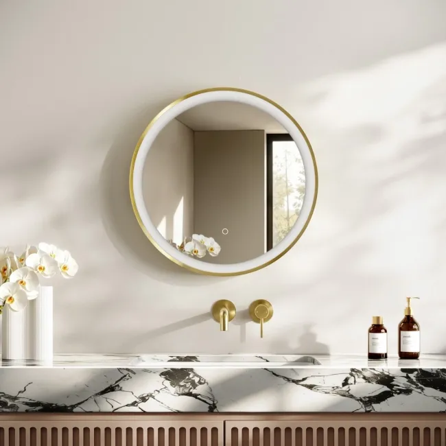 Libby Brushed Brass Round Illuminated LED Mirror 580mm