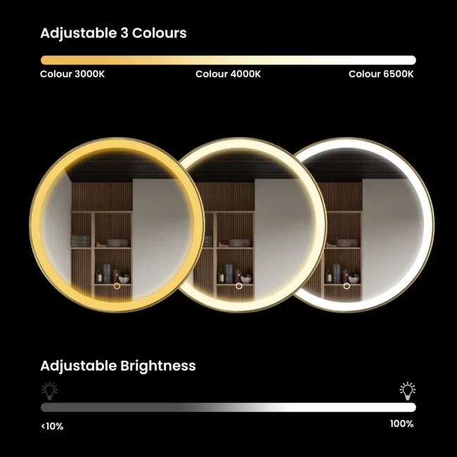 Libby Brushed Brass Round Illuminated LED Mirror 580mm