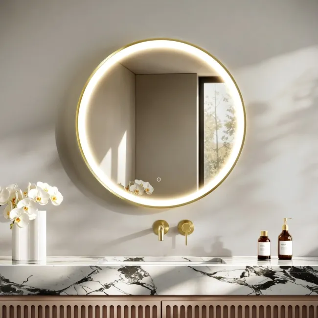 Libby Brushed Brass Round Illuminated LED Mirror 780mm