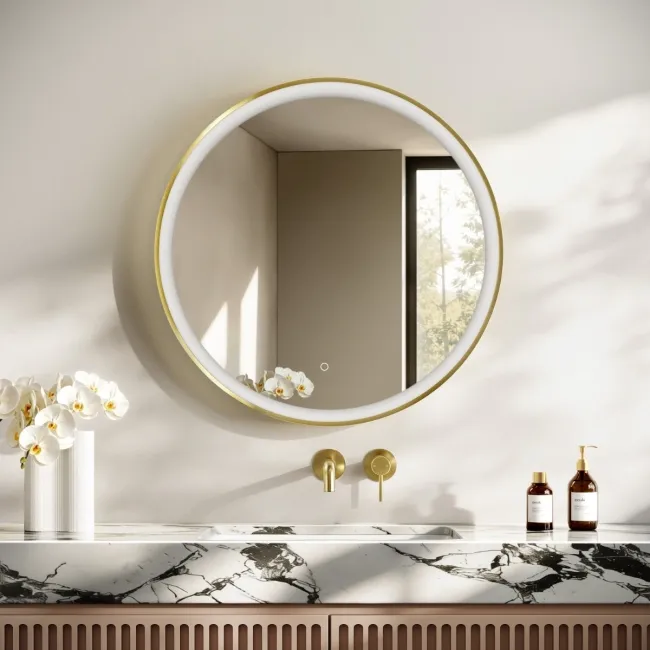 Libby Brushed Brass Round Illuminated LED Mirror 780mm