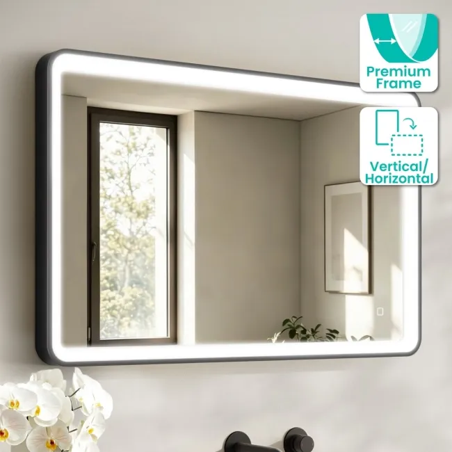 Libby Matt Black Illuminated LED Mirror 1026x655mm
