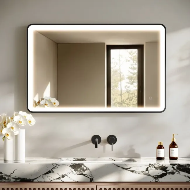 Libby Matt Black Illuminated LED Mirror 1026x655mm