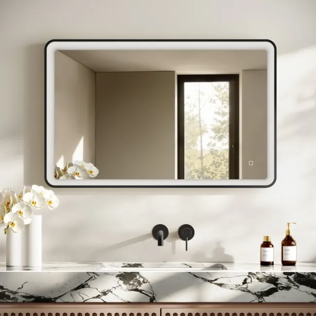 Libby Matt Black Illuminated LED Mirror 1026x655mm