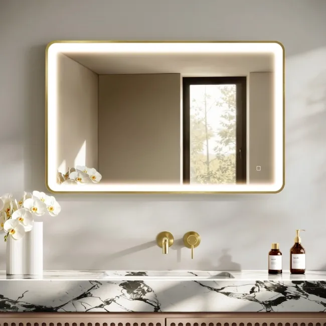 Libby Brushed Brass Illuminated LED Mirror 1026x655mm