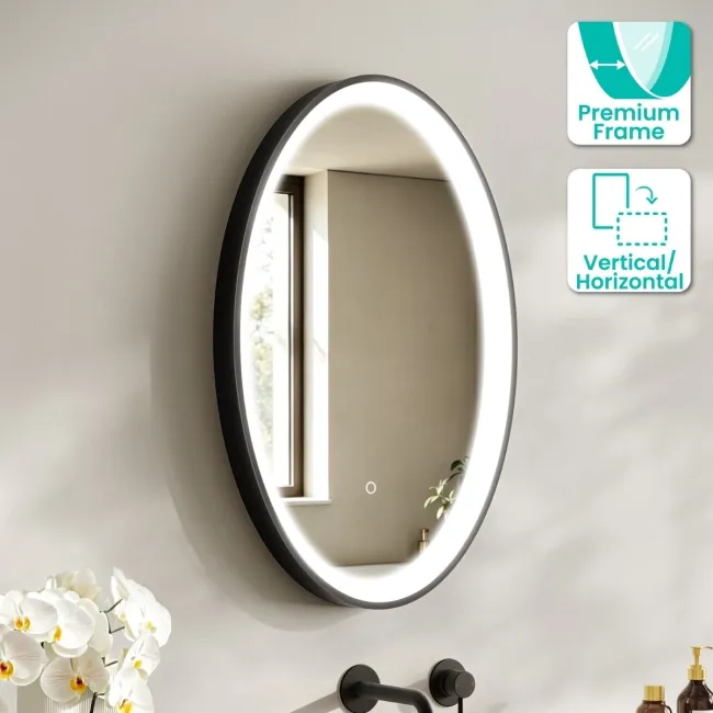 Libby Oval Matt Black Illuminated LED Mirror 800x520mm