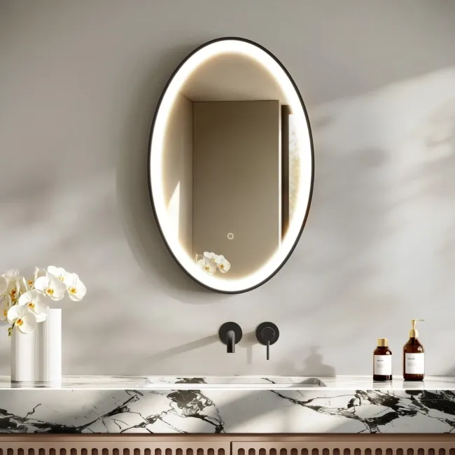 Libby Oval Matt Black Illuminated LED Mirror 800x520mm