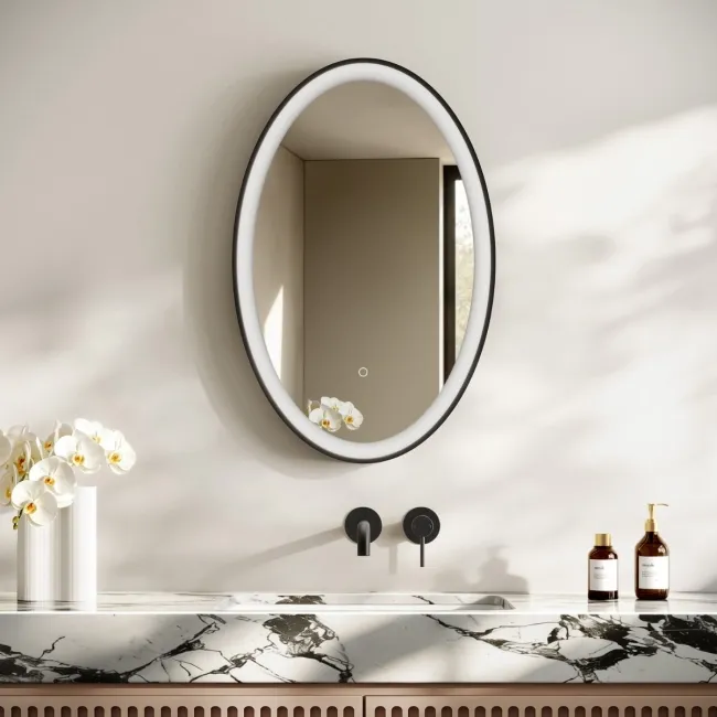Libby Oval Matt Black Illuminated LED Mirror 800x520mm