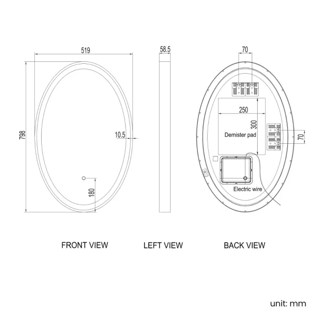 Libby Oval Matt Black Illuminated LED Mirror 800x520mm