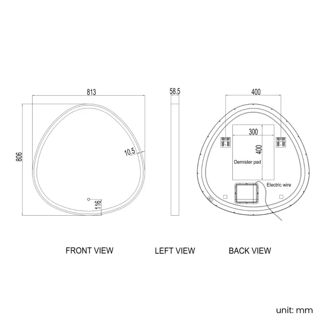 Libby Matt Black Illuminated LED Mirror 806x813mm