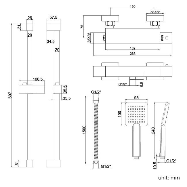 Carrick Square Thermostatic Shower Set