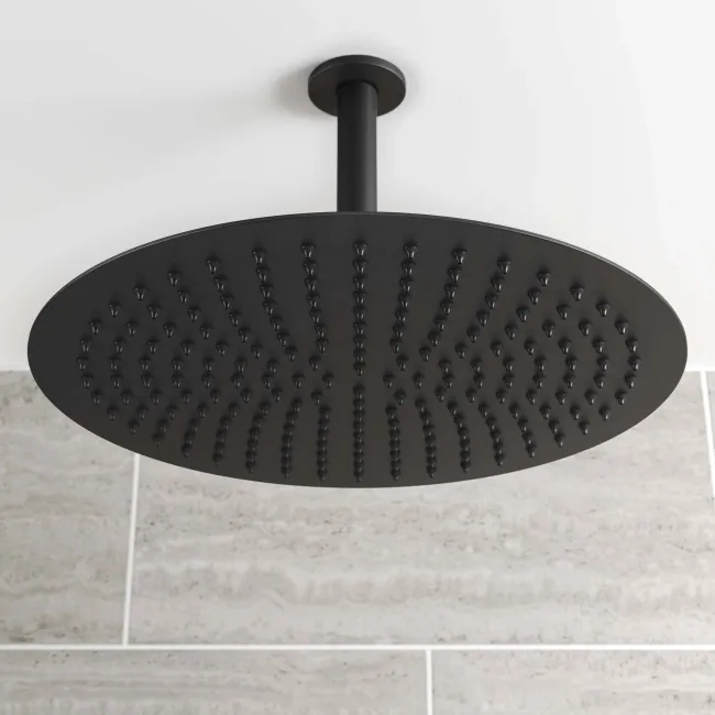 Ballina Premium Ceiling Matt Black Round Thermostatic Shower Set - 300mm Head & Hand Shower