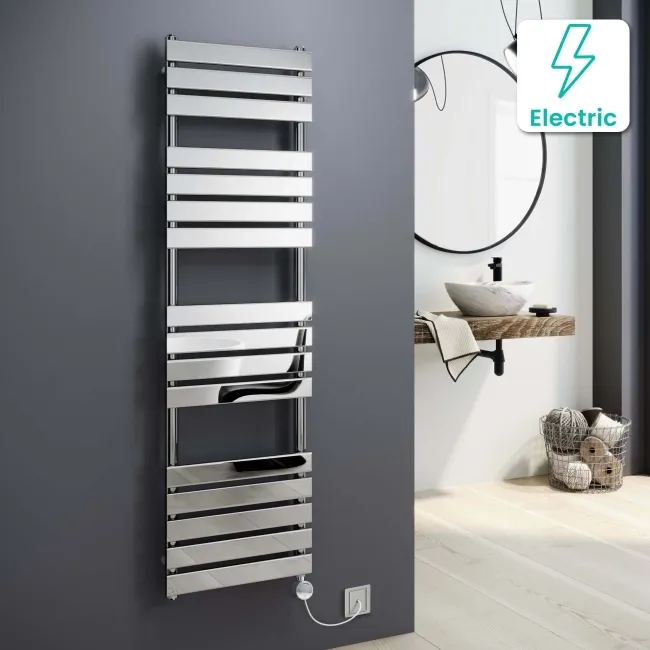 Santorini Electric Chrome Flat Panel Heated Towel Rail 1600x450mm