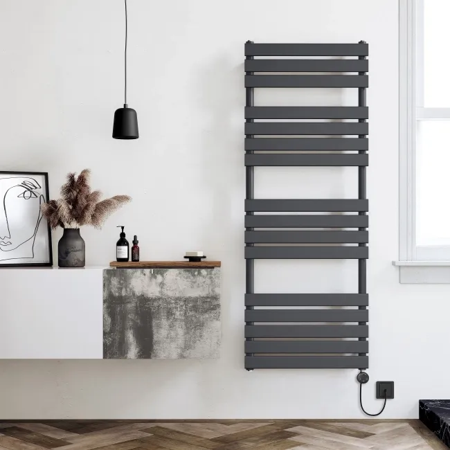 Santorini Electric Anthracite Flat Panel Heated Towel Rail 1600x600mm