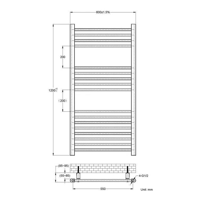Barcelona Electric Matt Black Straight Heated Towel Rail 1200x600mm