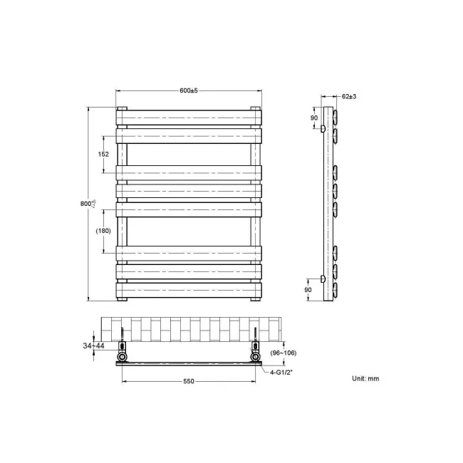Santorini Electric Matt Black Flat Panel Heated Towel Rail 800x600mm