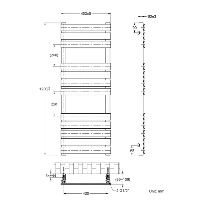 Santorini Electric Brushed Brass Flat Panel Heated Towel Rail 1200x450mm