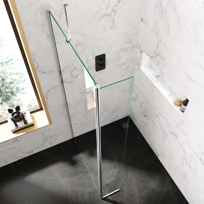 Copenhagen Easy Clean 8mm Wet Room Shower Glass 900mm & 250mm Pivotal Return Panel