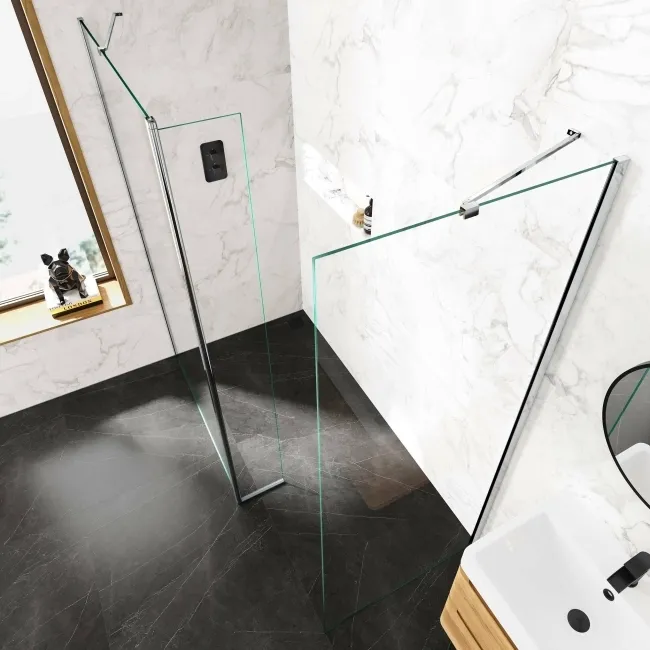 Copenhagen Easy Clean 8mm Walk In Shower Enclosure 1100mm & 700mm Glass with Pivotal Return Panel