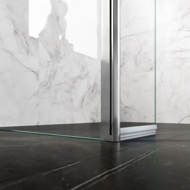 Copenhagen Easy Clean 8mm Walk In Shower Enclosure 1100mm & 900mm Glass with Pivotal Return Panel