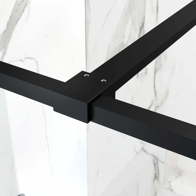 Munich Matt Black Grid 8mm Wet Room Shower Glass 1400mm & 250mm Pivotal Return Panel