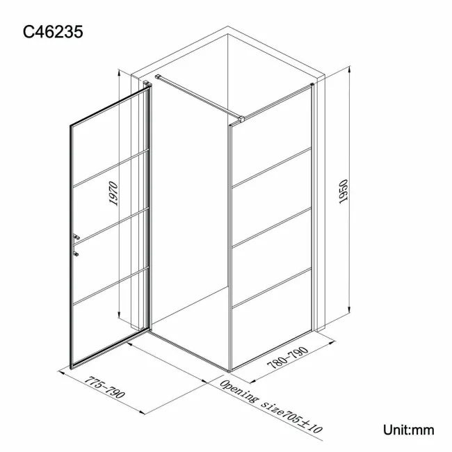Toulon Matt Black Grid Easy Clean 6mm Pivot Shower Enclosure 800x800mm