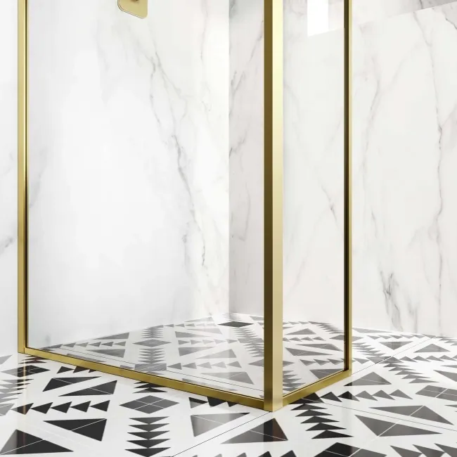 Munich Brushed Brass Framed 8mm Wet Room Shower Glass 900mm & 250mm Return Panel