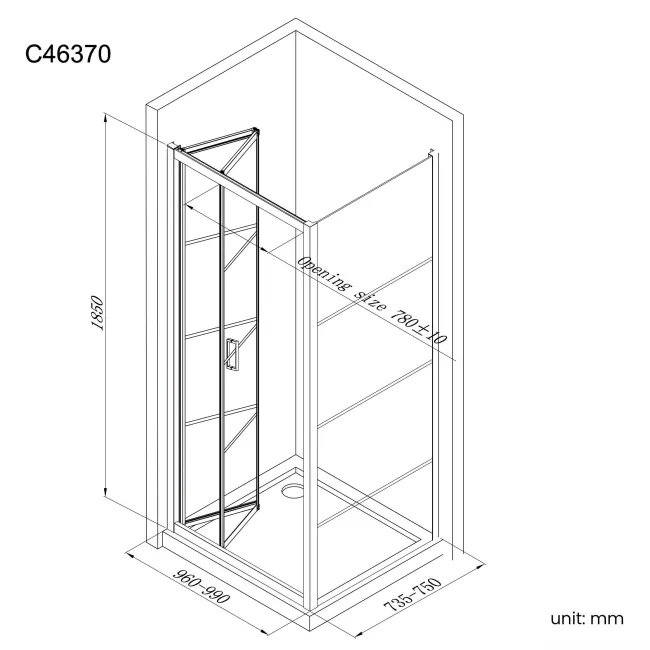 London Matt Black Grid 6mm Bifold Shower Enclosure 1000x760mm
