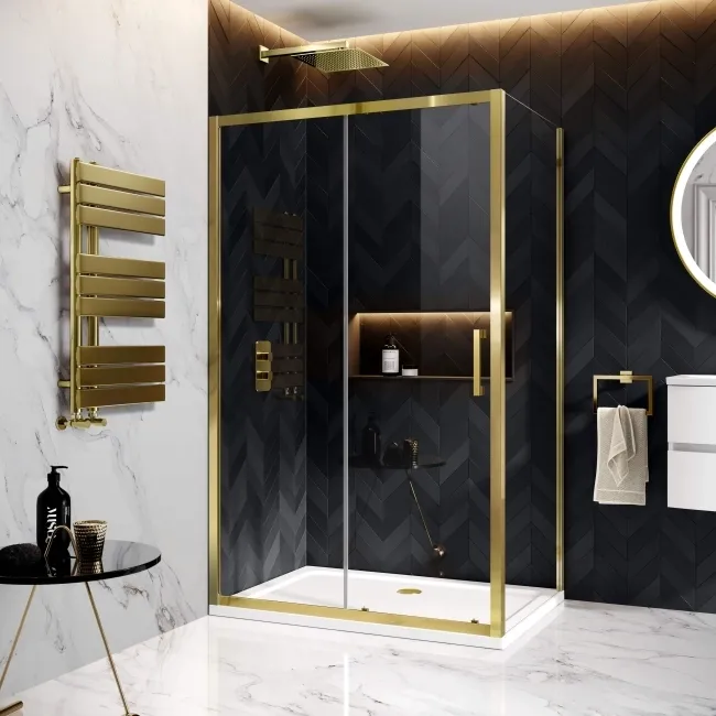 Hamburg Brushed Brass Easy Clean 8mm Sliding Shower Enclosure 1200x900mm - Easy Fix