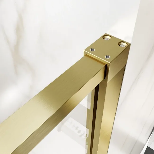 Helsinki Brushed Brass Premium Easy Clean 8mm Hinged Shower Enclosure 1400x900mm