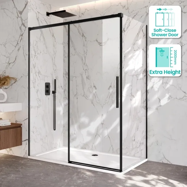 Lisbon Matt Black 8mm Sliding Shower Enclosure 1500x900mm