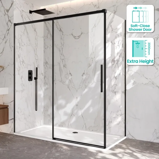Lisbon Matt Black 8mm Sliding Shower Enclosure 1700x800mm