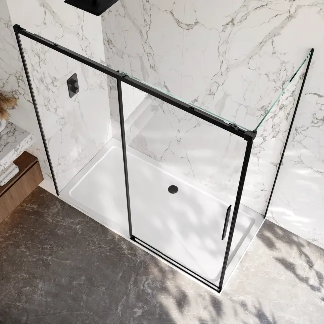 Lisbon Matt Black 8mm Sliding Shower Enclosure 1700x800mm