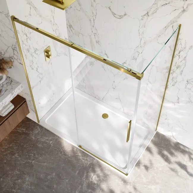 Lisbon Brushed Brass 8mm Sliding Shower Enclosure 1500x900mm