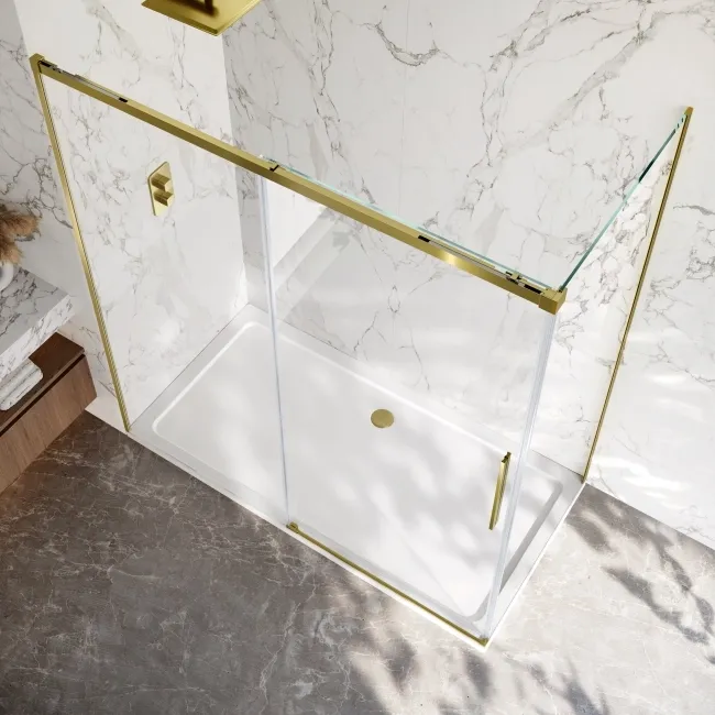 Lisbon Brushed Brass 8mm Sliding Shower Enclosure 1800x800mm