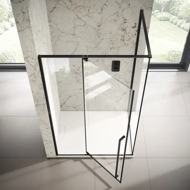 Cologne Matt Black Easy Clean 8mm Hinged Shower Enclosure 1200x800mm
