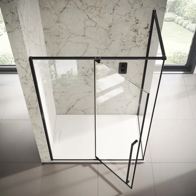 Cologne Matt Black Easy Clean 8mm Hinged Shower Enclosure 1400x700mm