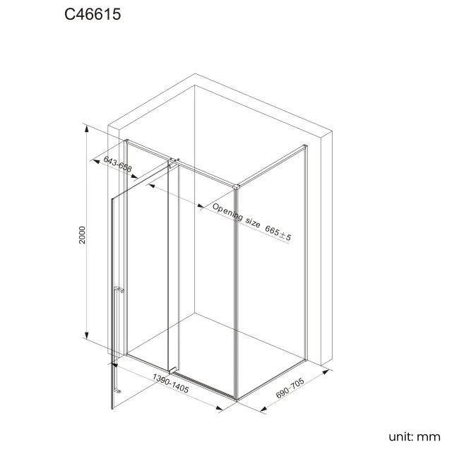 Cologne Matt Black Easy Clean 8mm Hinged Shower Enclosure 1400x700mm