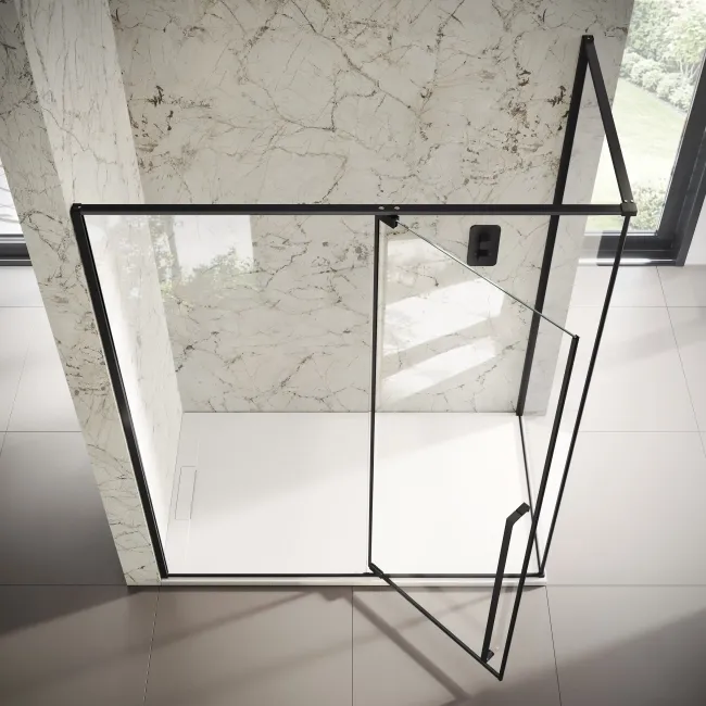 Cologne Matt Black Easy Clean 8mm Hinged Shower Enclosure 1500x800mm