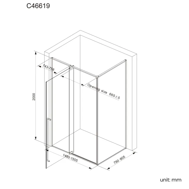 Cologne Matt Black Easy Clean 8mm Hinged Shower Enclosure 1500x800mm