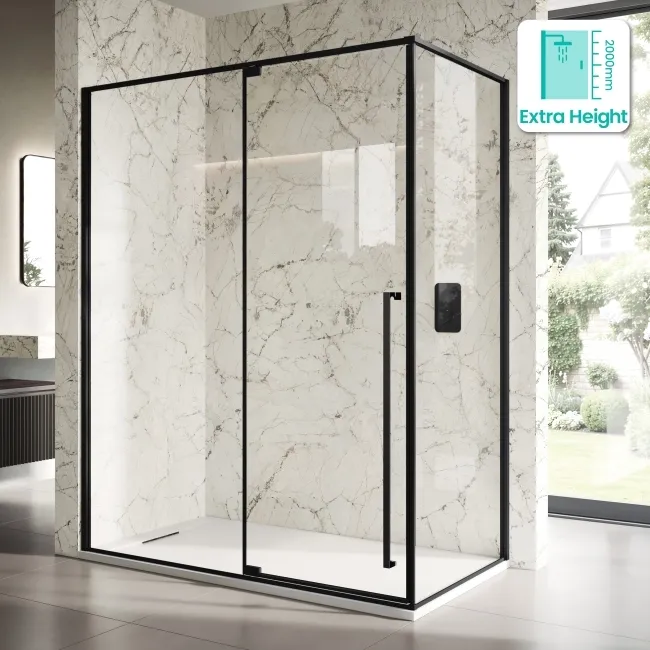 Cologne Matt Black Easy Clean 8mm Hinged Shower Enclosure 1500x900mm