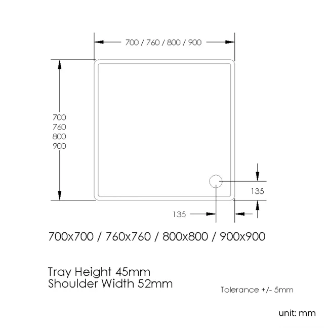 London Square Stone Shower Tray 800x800mm & Riser Kit